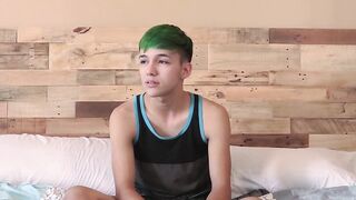 Skinny gay talks in an interview before pleasuring himself