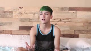 Skinny gay talks in an interview before pleasuring himself