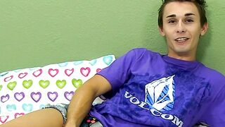 Young gay jerks off and dildos his tight ass after interview