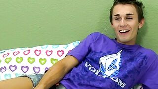 Young gay jerks off and dildos his tight ass after interview
