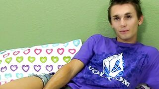Young gay jerks off and dildos his tight ass after interview
