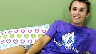 Young gay jerks off and dildos his tight ass after interview