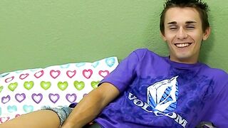 Young gay jerks off and dildos his tight ass after interview