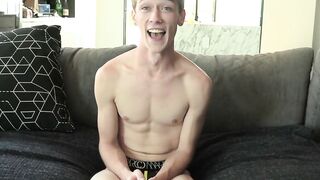 After the interview the ecstatic twink leaves right away