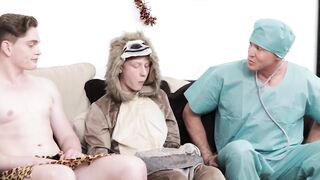 Horny stepdad barebacks stepsons twink friend in taboo 3way