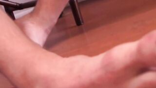 Hairy novice plays with his balls while jerking off performance