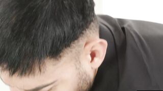 Attractive stud Bastian Karim overcomes two throbbing cocks plowing him