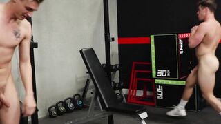 Gym rats Ashton Silvers and Kyle Fletcher have spontaneous sex in the gym