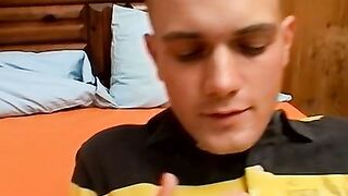 Cocky smoker Bryce Corbin smokes cig while gently stroking his cock
