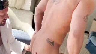 Muscular hunk Roman Todd lubes his dick before thrusting it in Gunner Joseph on his j