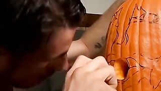 Billy and Chain carves holes on pumpkin and fucks