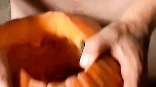 Billy and Chain carves holes on pumpkin and fucks