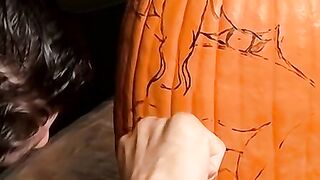 Billy and Chain carves holes on pumpkin and fucks