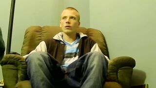 Young American strokes his dick and cum blasts