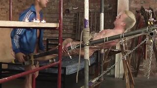 Hot wax punishment with submissive restrained blond twink