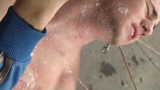 Hot wax punishment with submissive restrained blond twink