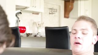 Inked hunk receives dick sucking before barebacking his man