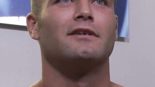 Army jock is naked as he masturbates before releasing cum
