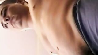 Solo cock wanking with tattooed stud who jerks off his dick