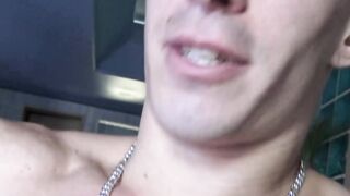 Tattooed straight jock jerks off his big cock for cash