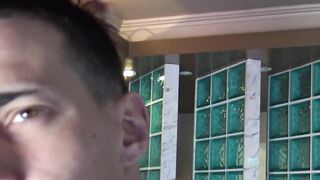 Tattooed straight jock jerks off his big cock for cash