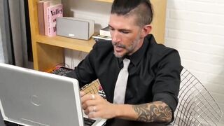 Johnny Hazard lets his feet be worshipped and licked by his employee Dan Edwards