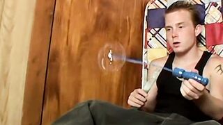 Straight boy Billy da Kidd blowing bubbles before playing with his sexy feet and cock