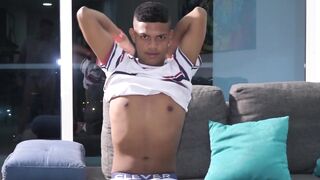 Cute black youngster barebacks and facializes fat Latin man