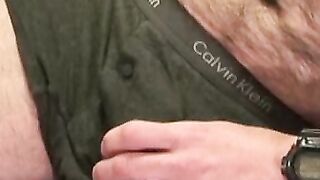 Throbbing cock senior jerking off before a massive cumshot