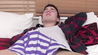 Cute skinny twink Tyler Brooks fingering before big cumshot