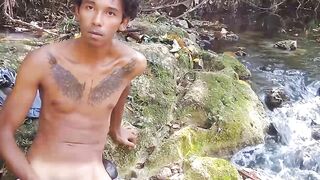 Horny teenager Arcam Brown moans during solo masturbation