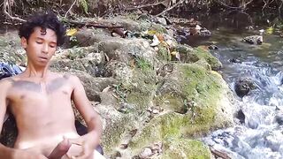 Horny teenager Arcam Brown moans during solo masturbation
