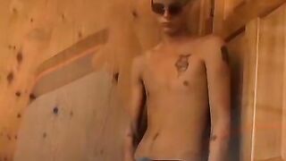 Adorable young twink masturbates big dick solo and cums