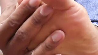 Horny black amateur smells his own shoes while masturbating