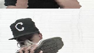 Horny black amateur smells his own shoes while masturbating