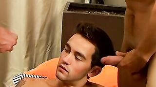 Jayden takes a cum fix from Zack and Austin after taking on both their dicks