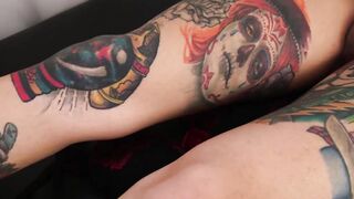 Inked TS stunner fondles herself before masturbating