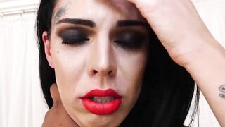 Inked TS stunner fondles herself before masturbating