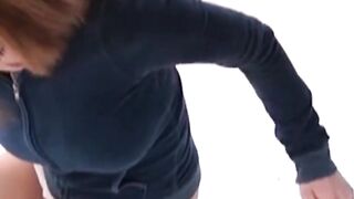 Clothing peeing with staggering short haired Japanese goddess