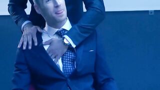 Interviewed classy gay Kayden Gray fucks bearded businessman