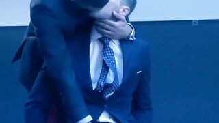Interviewed classy gay Kayden Gray fucks bearded businessman