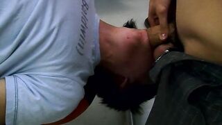 Adorable gay Rad Matthews sucks two big cocks in a hardcore threesome