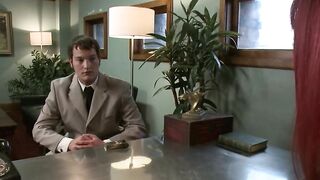 Redhead shemale Eva Lin anal fucks Mike J in the office