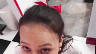 Petite brunette  Aiko seduces her friend to fuck her in front of others