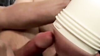 Friends Billy da Kidd and Wiley share a jack off with fleshlights and foot fun