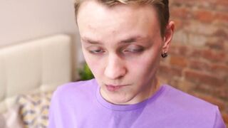 Skinny blonde twink Artik Dunn shows off his hairy hole