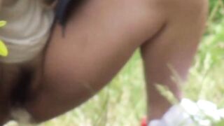 Seductive stockings wearing Asian teen peeing in public