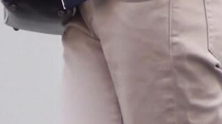 Seductive stockings wearing Asian teen peeing in public
