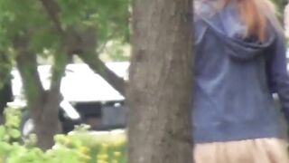 Seductive stockings wearing Asian teen peeing in public