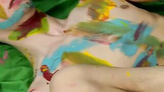 Thin twink sweethearts trade sensual caresses until spilling cum